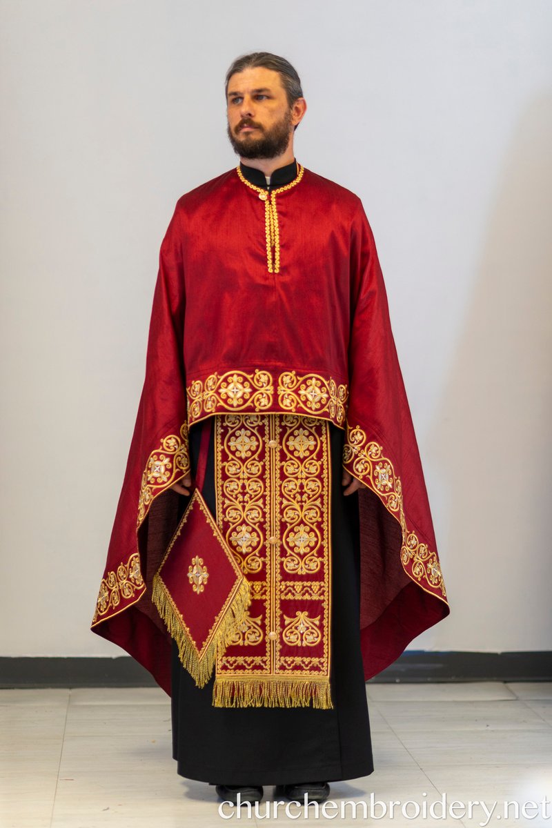 Fully Embroidered Orthodox Priest Vestments Set,  Red-Gold — photo 7
