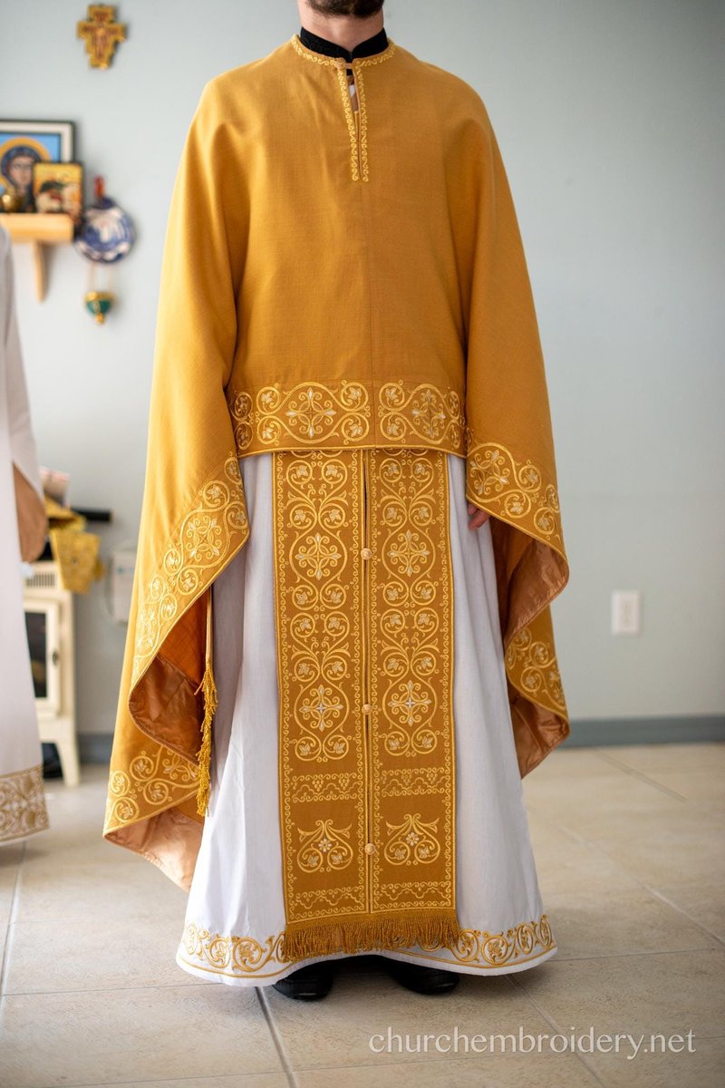 Fully Embroidered Orthodox Priest Vestments Set, Simple Linen, Gold — photo 3