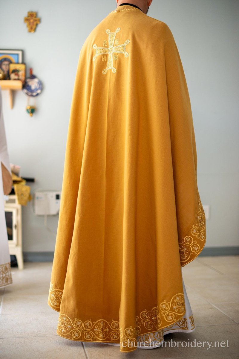 Fully Embroidered Orthodox Priest Vestments Set, Simple Linen, Gold — photo 4