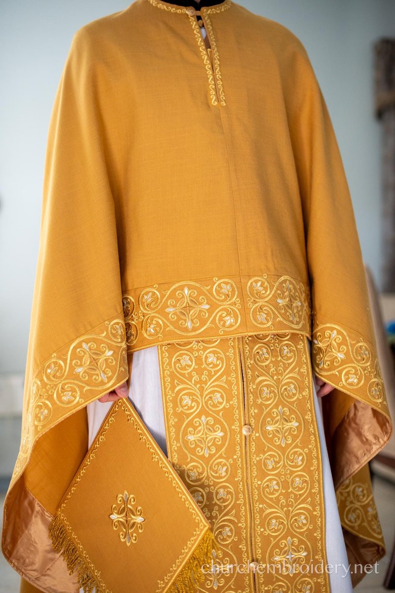 Fully Embroidered Orthodox Priest Vestments Set, Simple Linen, Gold — photo 5