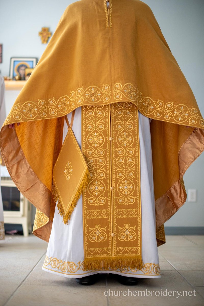 Fully Embroidered Orthodox Priest Vestments Set, Simple Linen, Gold — photo 6
