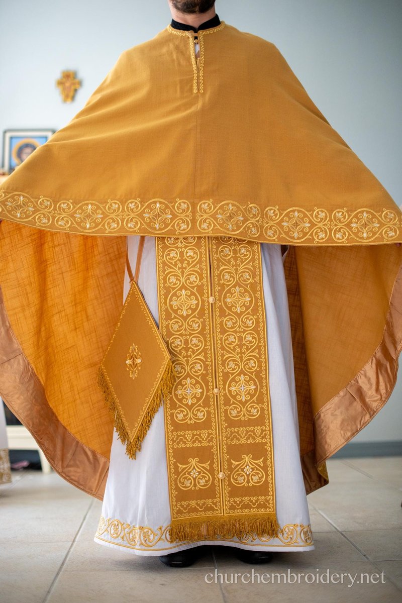 Fully Embroidered Orthodox Priest Vestments Set, Simple Linen, Gold — photo 7