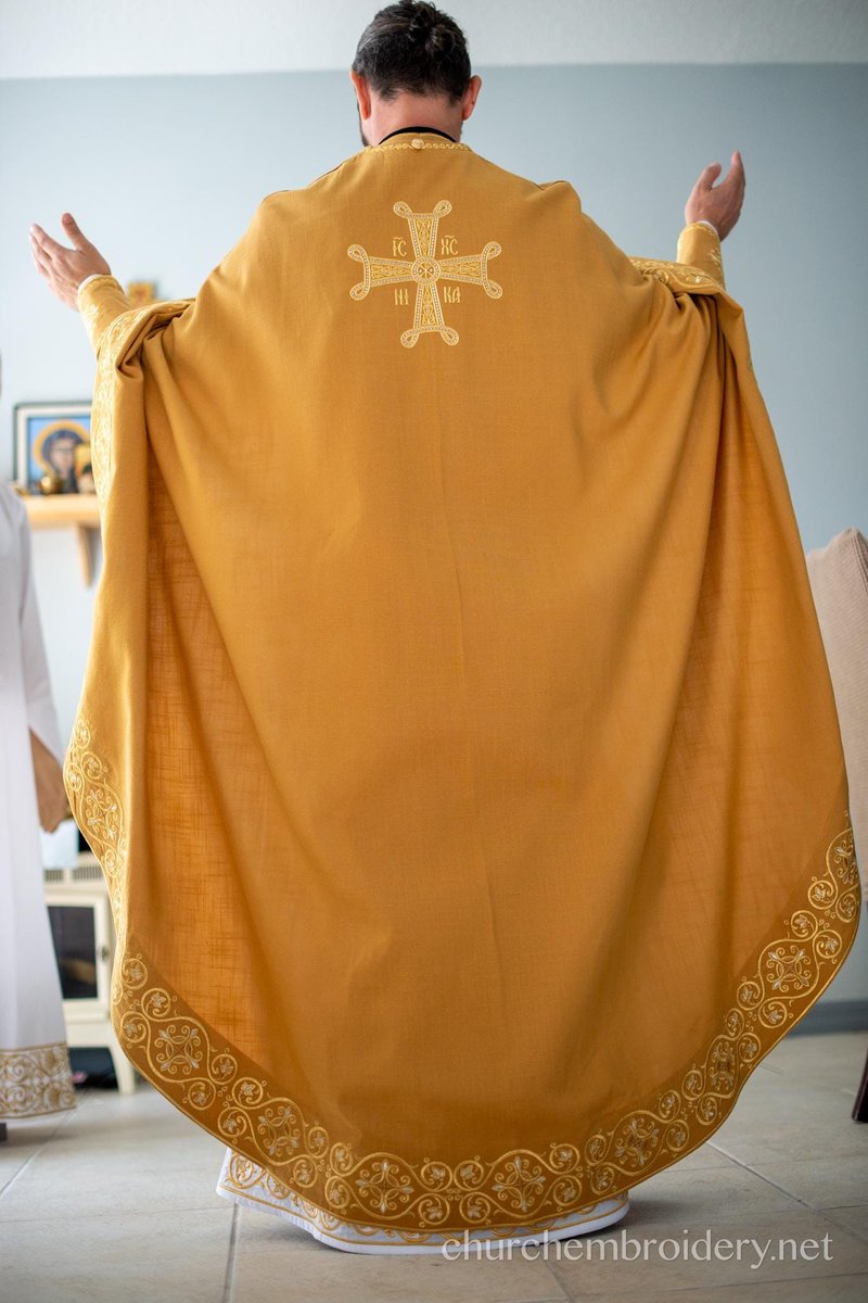 Fully Embroidered Orthodox Priest Vestments Set, Simple Linen, Gold — photo 8