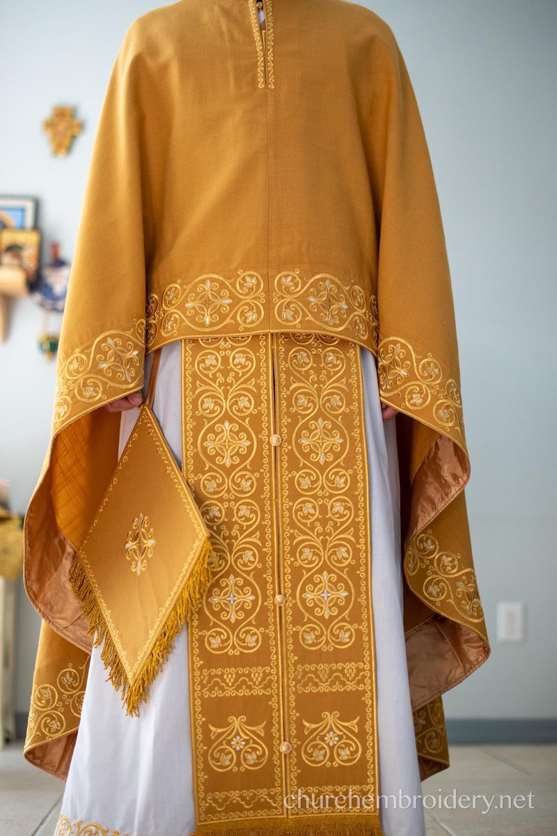 Fully Embroidered Orthodox Priest Vestments Set, Simple Linen, Gold