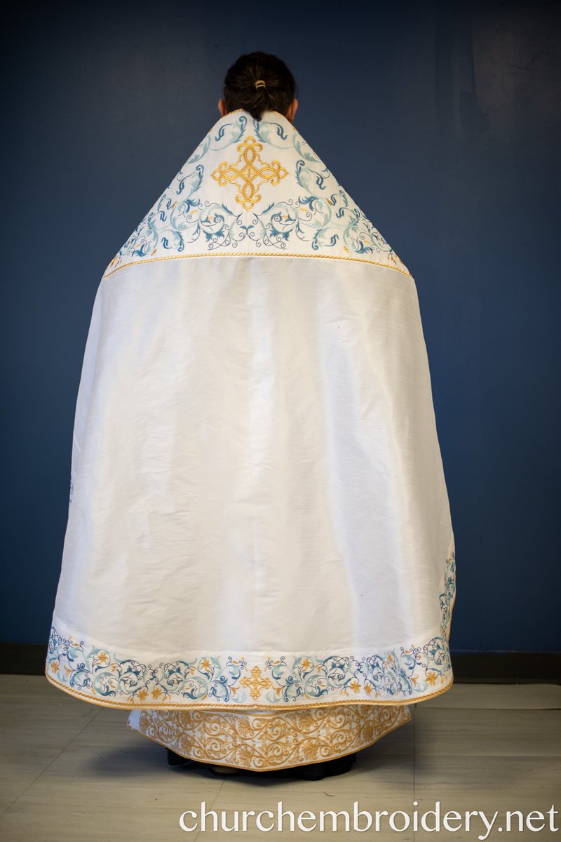 Fully Embroidered Orthodox Priest Vestments Set, White Blue Gold — photo 9