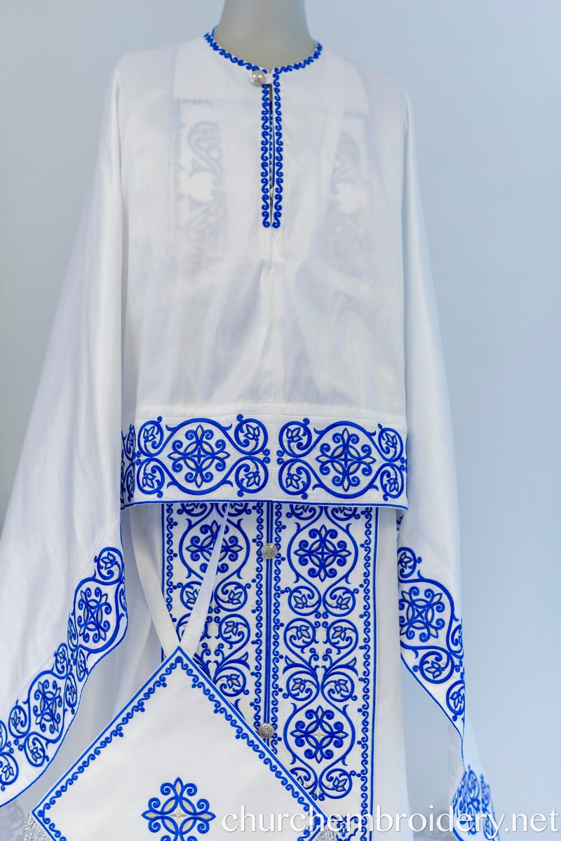 Fully Embroidered Orthodox Priest Vestments Set, White Blue Silver — photo 3