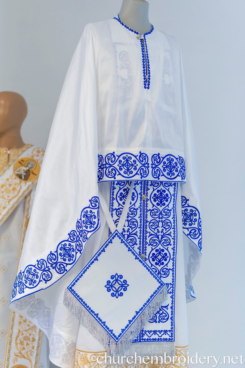 Fully Embroidered Orthodox Priest Vestments Set, White Blue Silver — photo 4