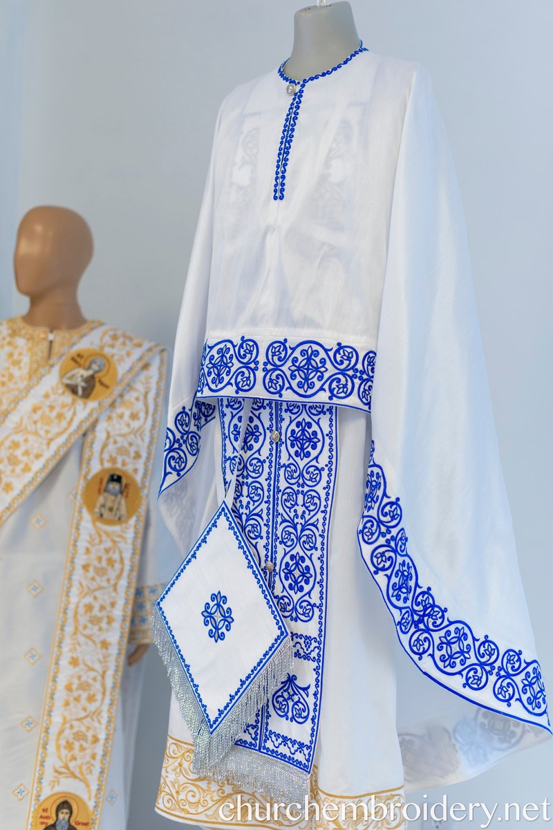 Fully Embroidered Orthodox Priest Vestments Set, White Blue Silver — photo 5