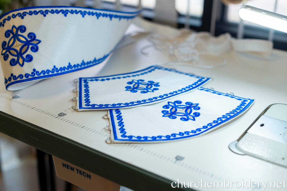Fully Embroidered Orthodox Priest Vestments Set, White Blue Silver — photo 6