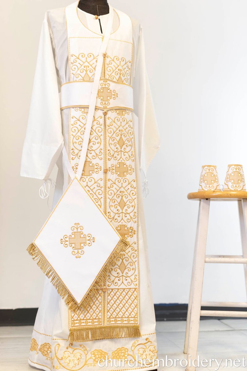 Fully-Embroidered Orthodox Priest Vestments Set — White-Gold Light silk — photo 11