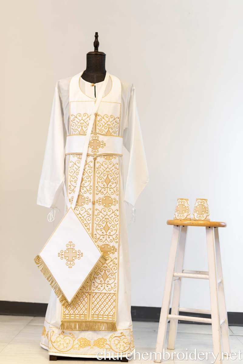 Fully-Embroidered Orthodox Priest Vestments Set — White-Gold Light silk — photo 13