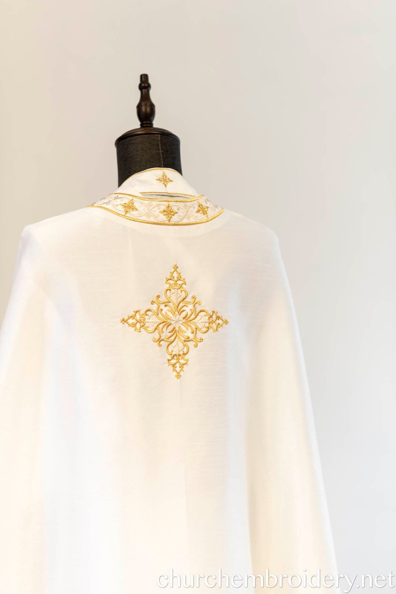 Fully-Embroidered Orthodox Priest Vestments Set — White-Gold Light silk — photo 3