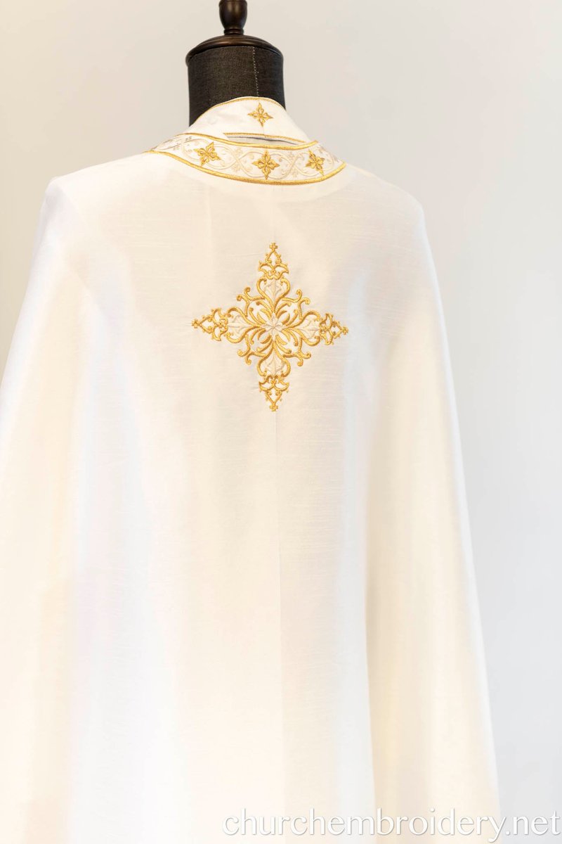Fully-Embroidered Orthodox Priest Vestments Set — White-Gold Light silk — photo 4