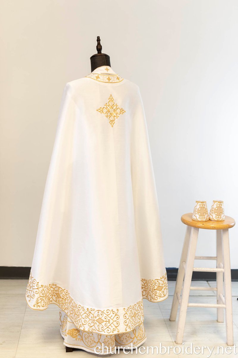 Fully-Embroidered Orthodox Priest Vestments Set — White-Gold Light silk — photo 5