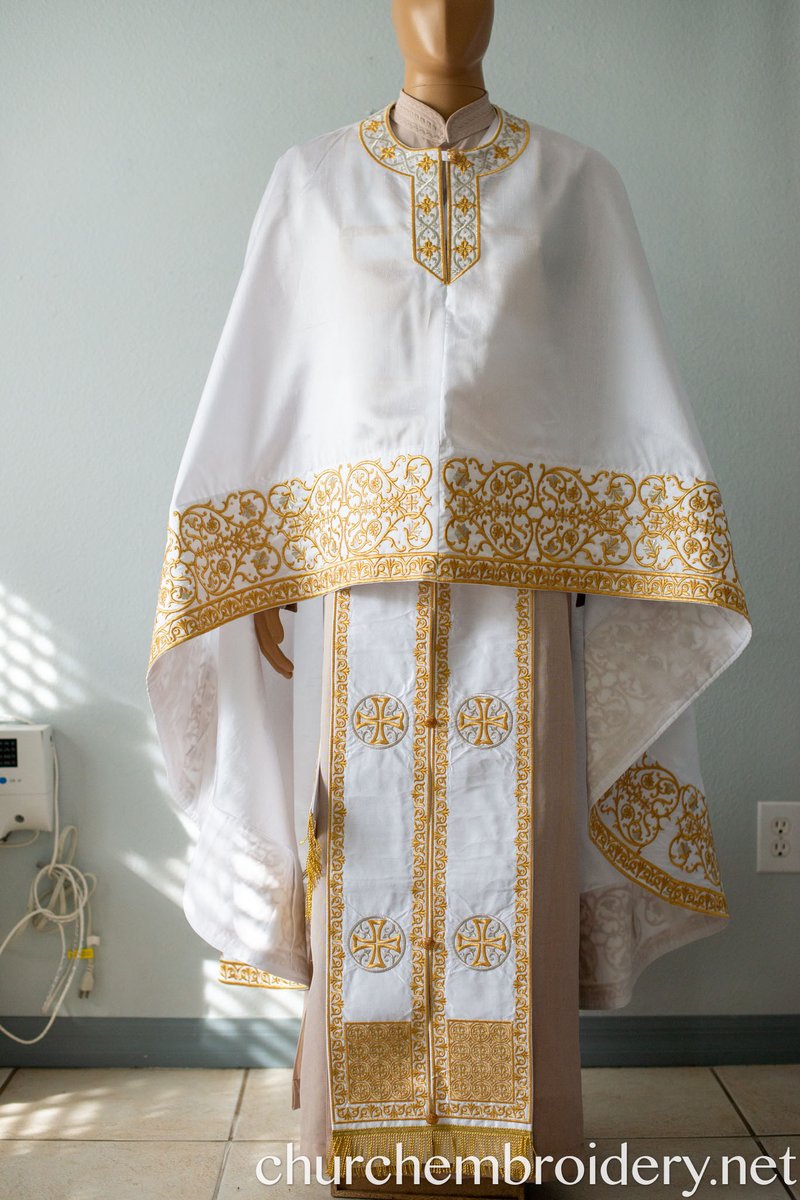 Fully Embroidered Orthodox Priest Vestments Set, White,Gold Silver — photo 4