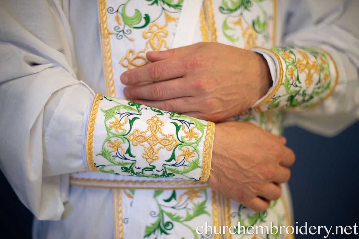 Fully Embroidered Orthodox Priest Vestments Set, White Green Gold — photo 11