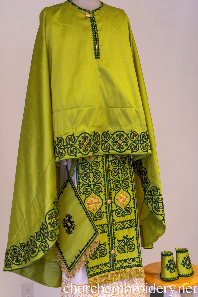 Fully Embroidered Orthodox Priest Vestments Set,  Green Lime Gold — photo 14