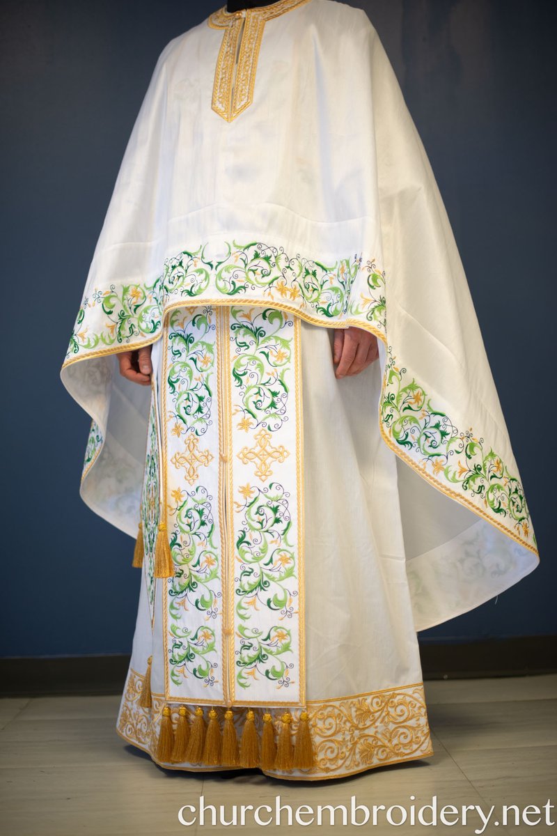 Fully Embroidered Orthodox Priest Vestments Set,  Green Lime Gold — photo 5