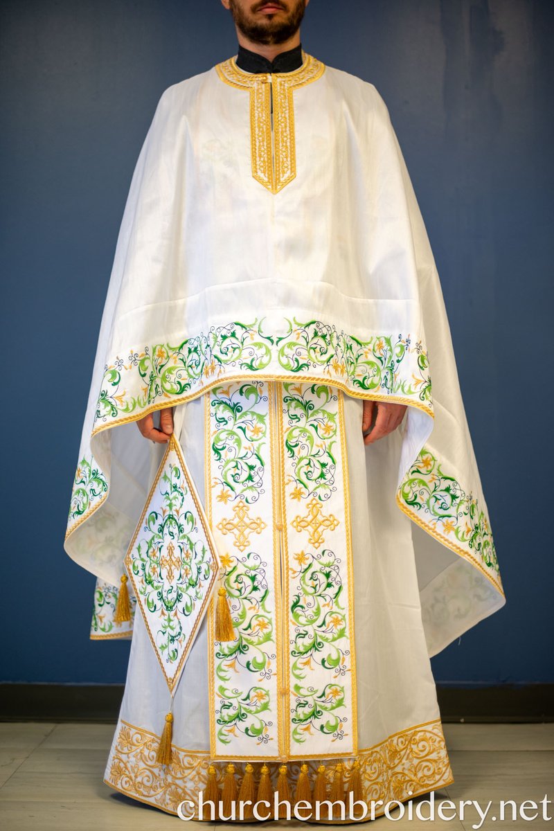 Fully Embroidered Orthodox Priest Vestments Set,  Green Lime Gold — photo 6