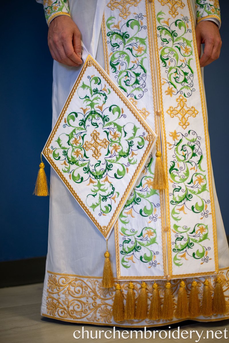 Fully Embroidered Orthodox Priest Vestments Set,  Green Lime Gold — photo 8