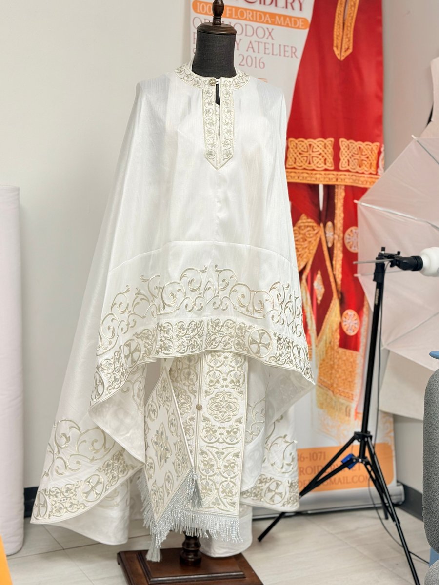 Fully Embroidered Orthodox Priest Vestments Set - White