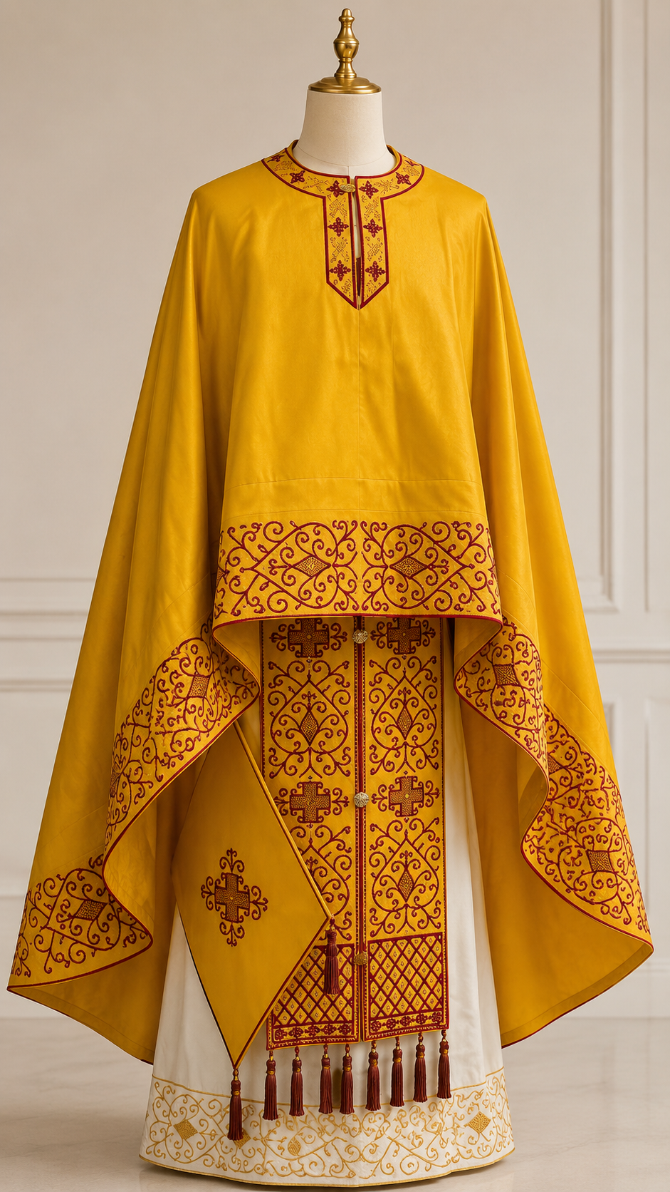 Fully-Embroidered Orthodox Priest Vestments Set — Gold-Red Silk | Complete L