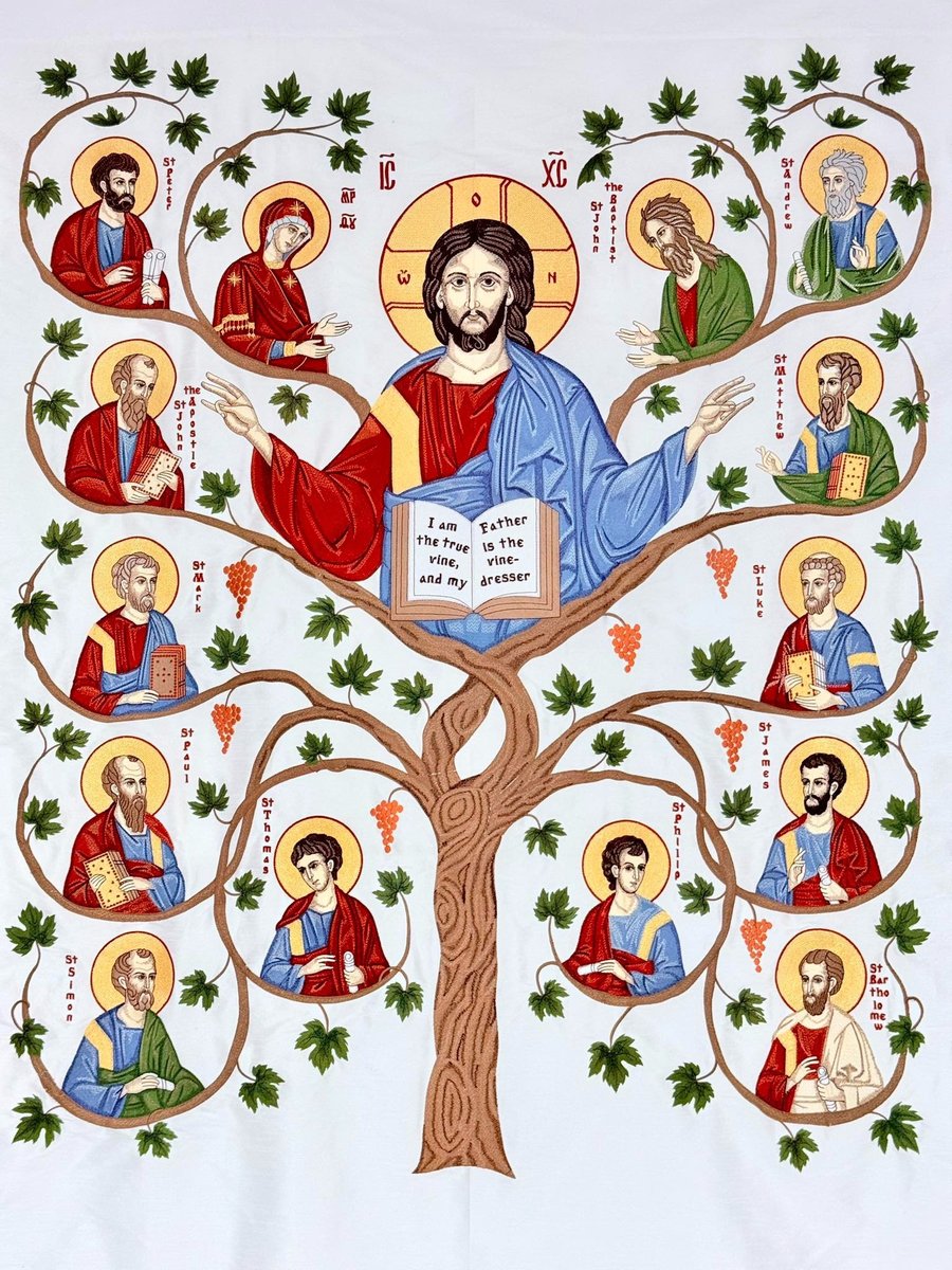 Altar door Curtains Katapetasma, Fully Embroidered LARGE icon of Tree of Christ