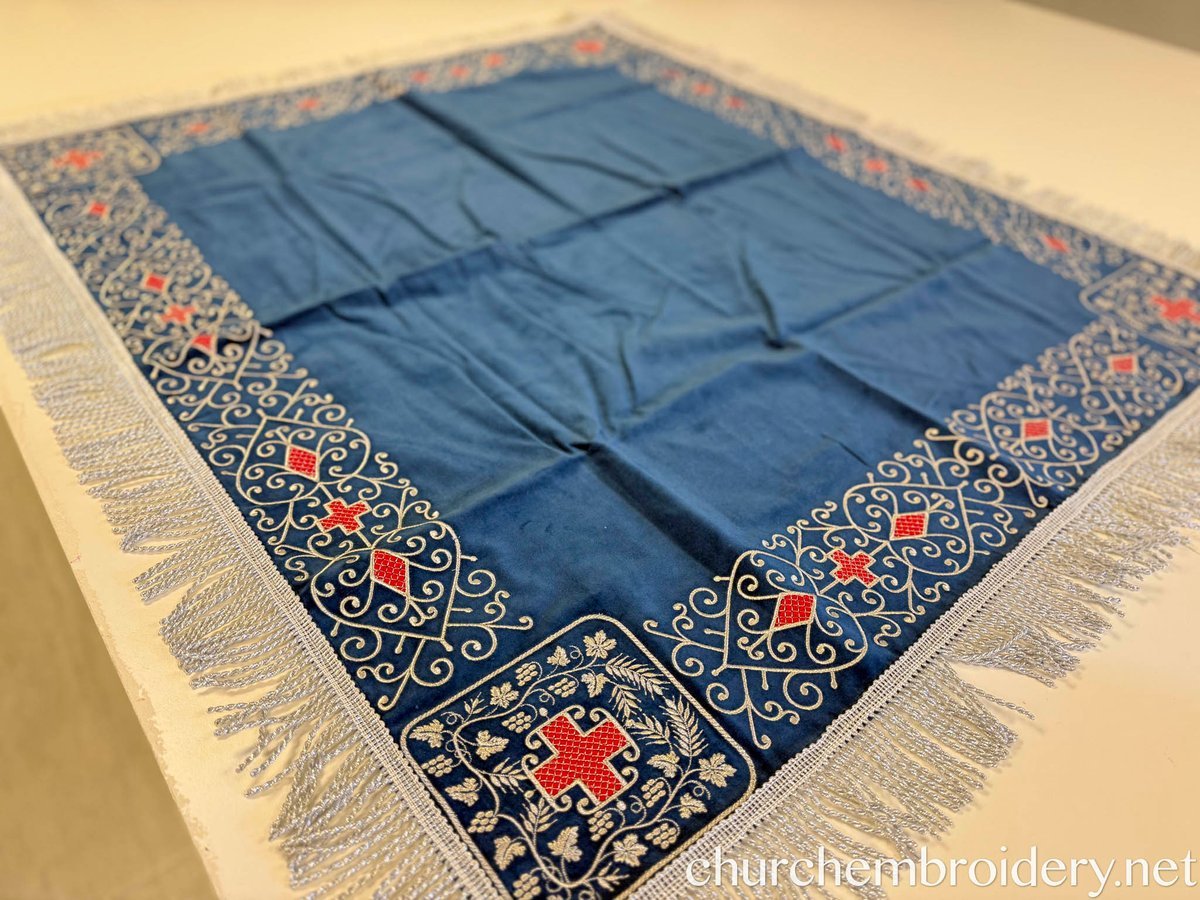 Holy Table Cover and altar covers – Dark Blue Red  with Silver Embroidery — photo 2