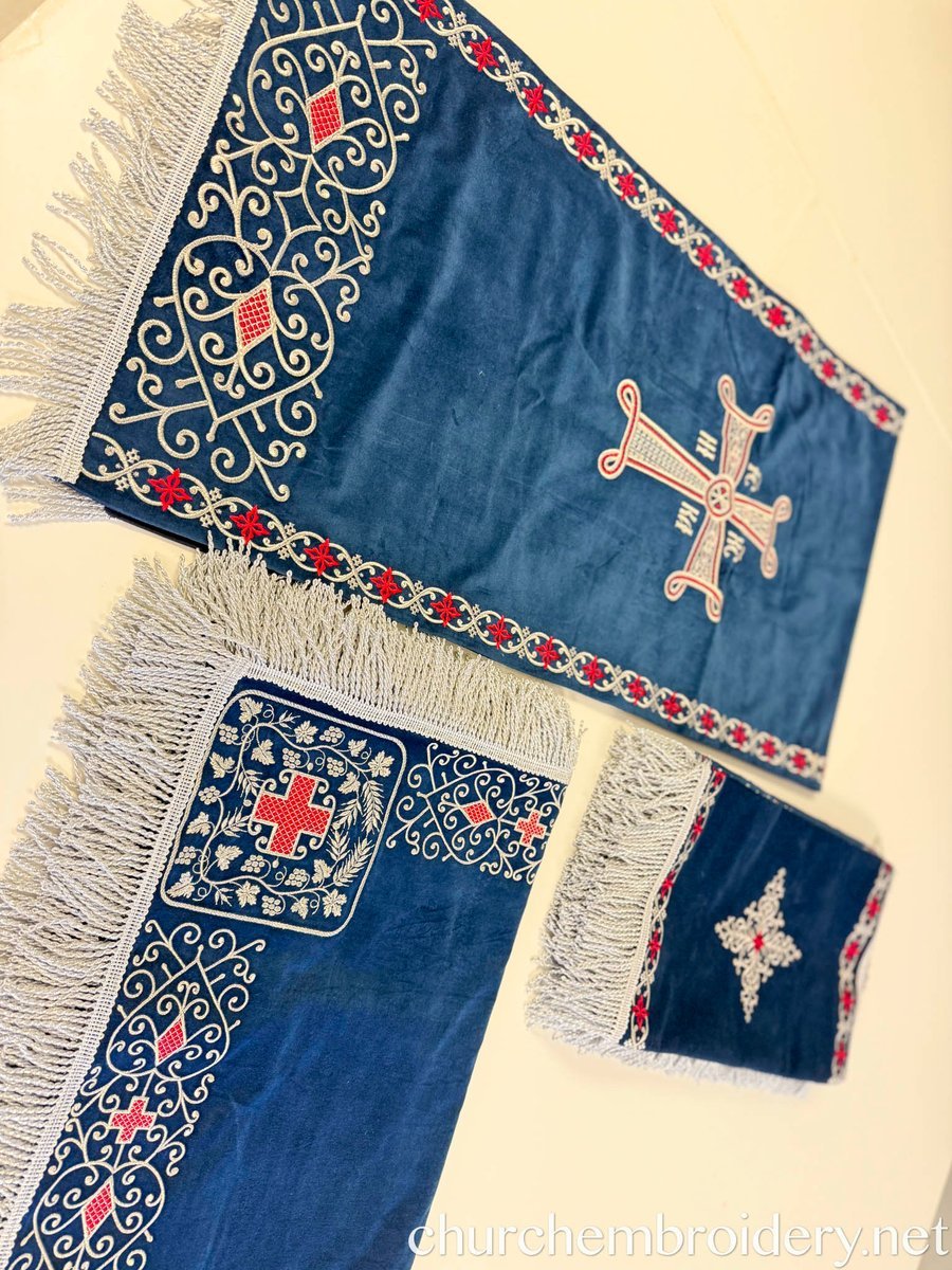 Holy Table Cover and altar covers – Dark Blue Red  with Silver Embroidery — photo 3