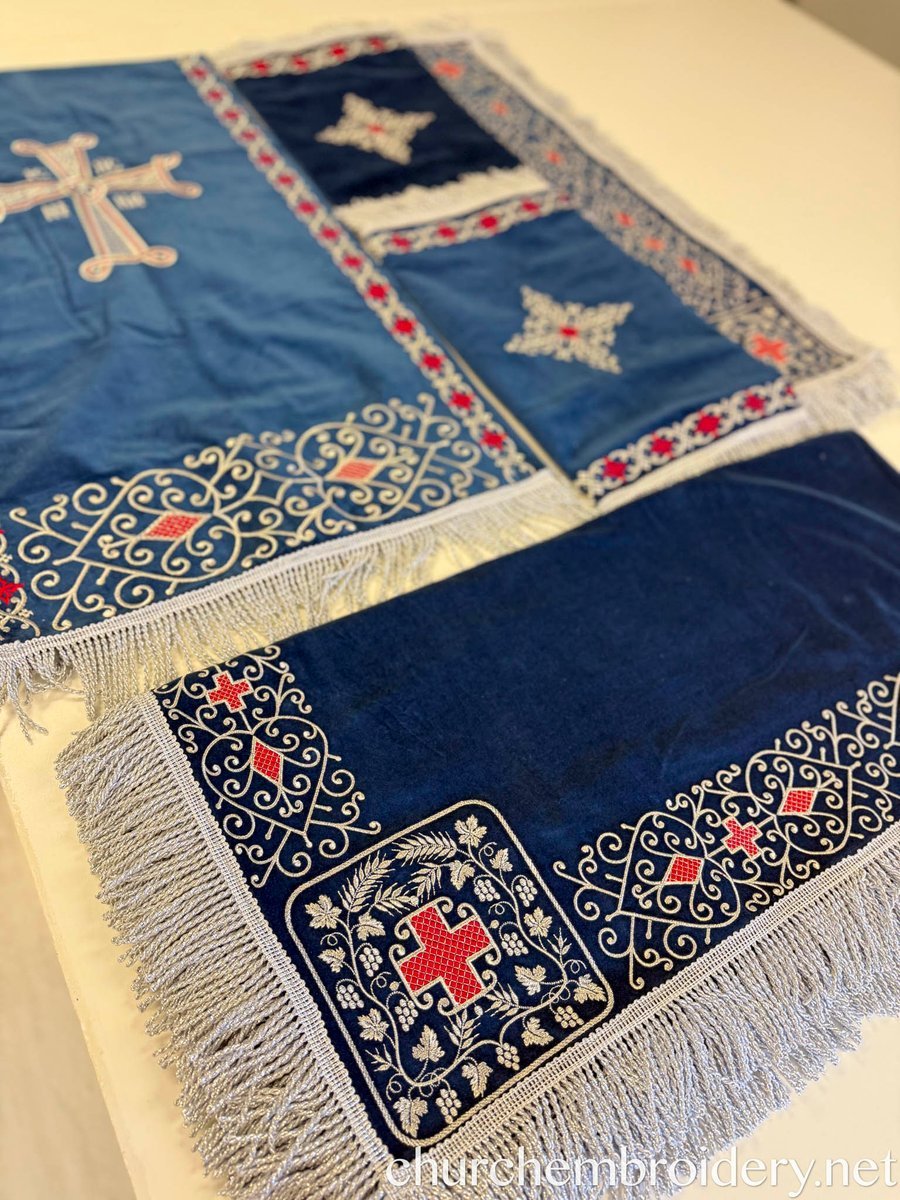 Holy Table Cover and altar covers – Dark Blue Red  with Silver Embroidery — photo 4