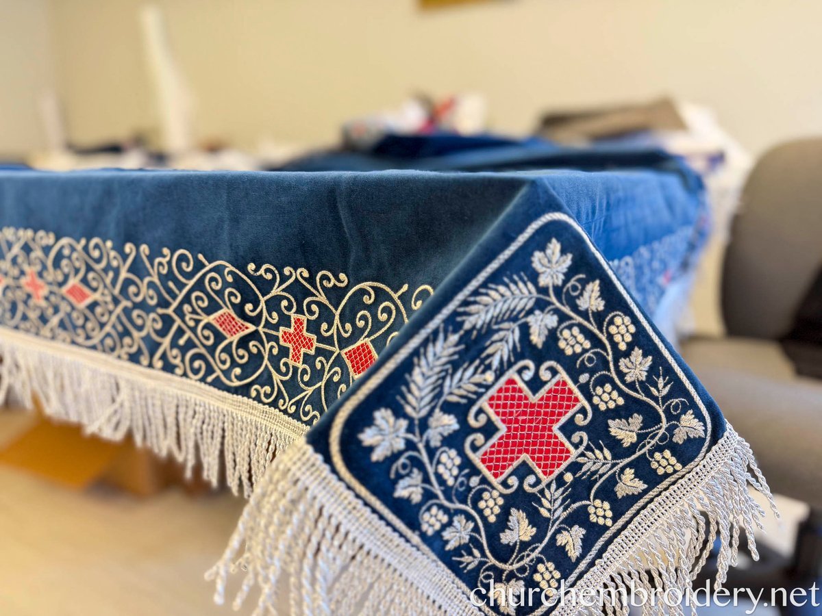 Holy Table Cover and altar covers – Dark Blue Red  with Silver Embroidery — photo 5