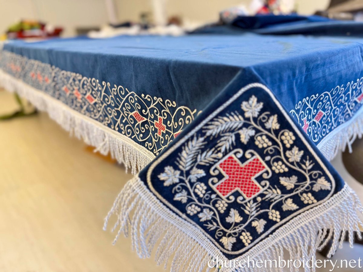 Holy Table Cover and altar covers – Dark Blue Red  with Silver Embroidery