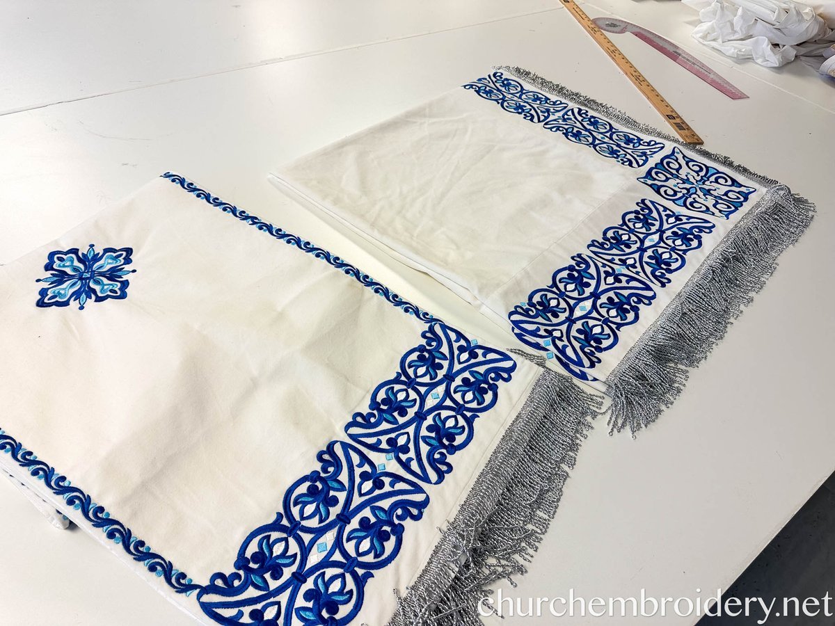 Holy Table Cover and altar covers –White Velvet with Blue Embroidery
