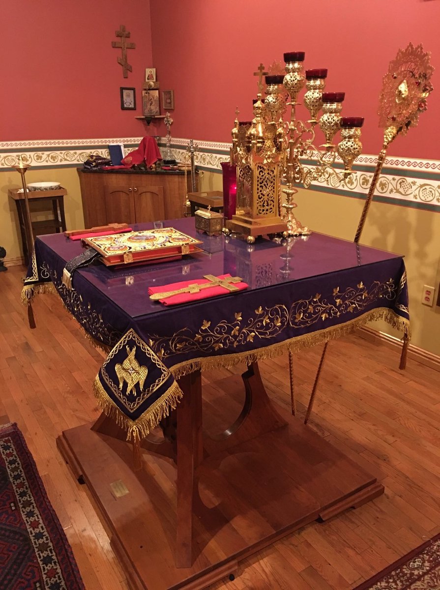 Holy table cover dark purple, with gold embroidery