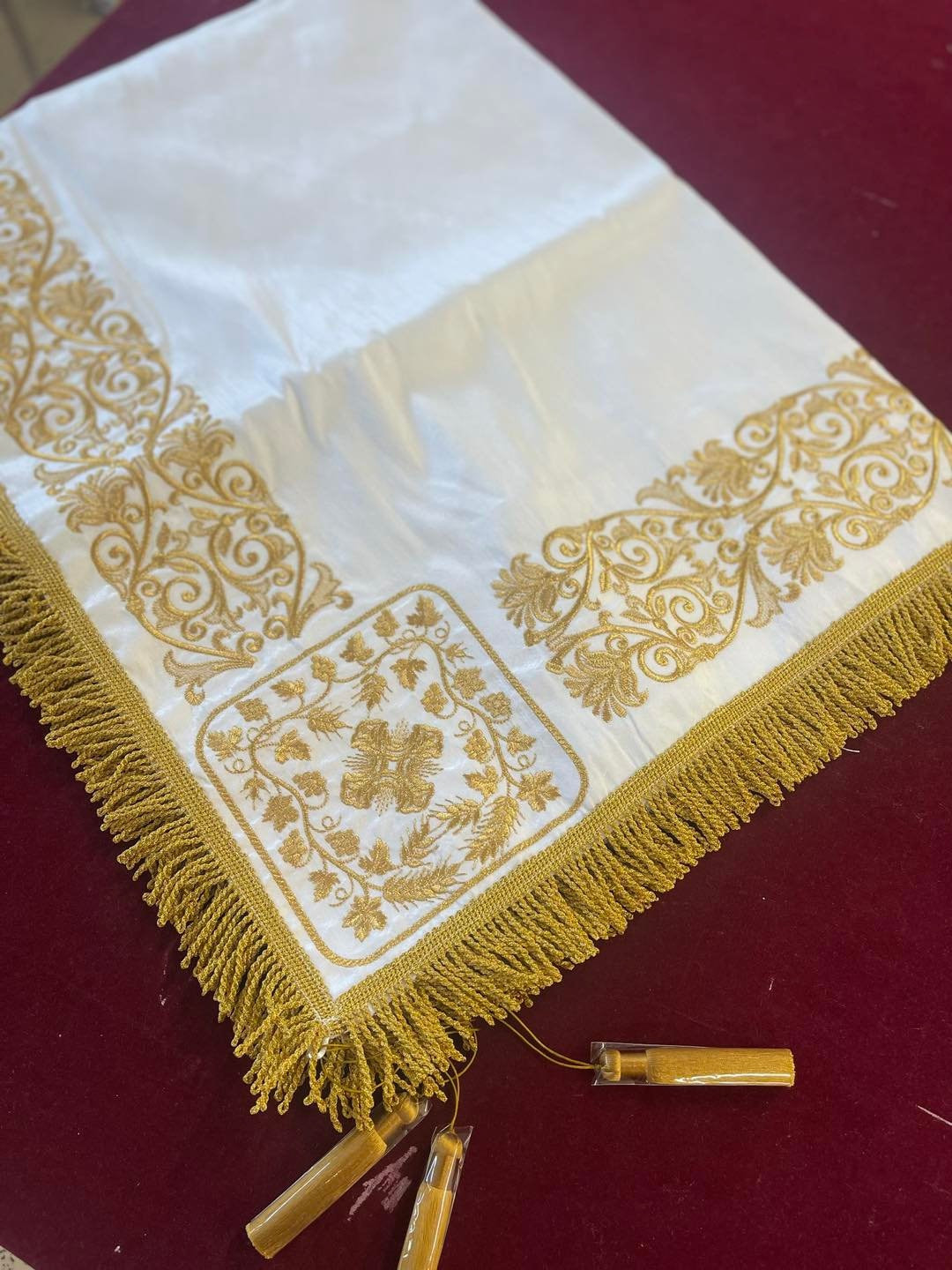 Holy table cover, white-gold. Fully embroidered