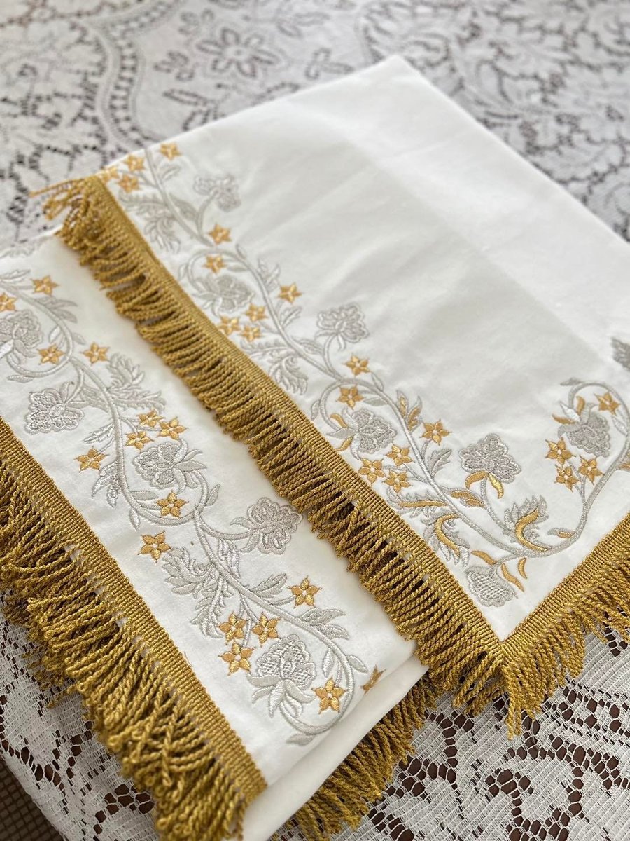Holy table cover, white-gold. Fully embroidered