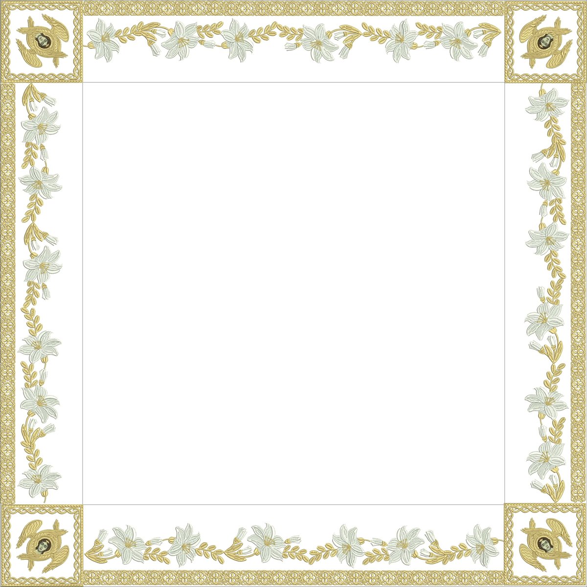 Holy table cover white, lilies, with gold embroidery