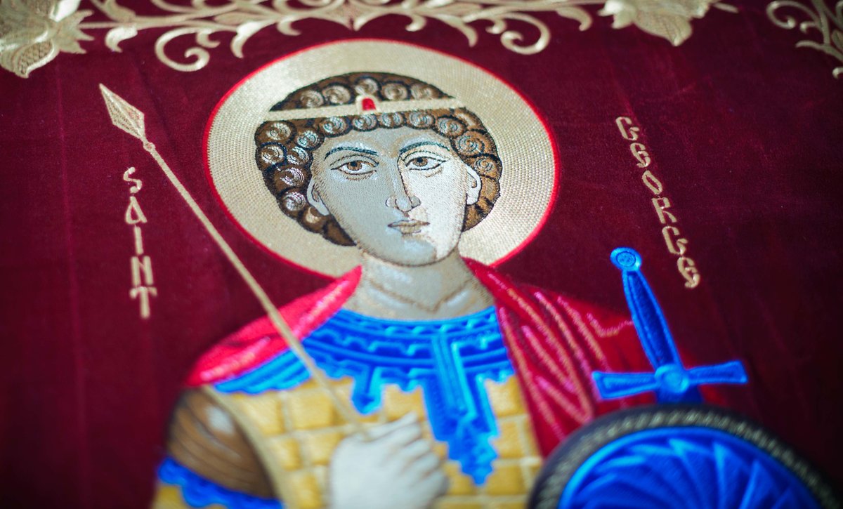 Large Fully embroidered church banner 31x47 with the st. George Icon — photo 10