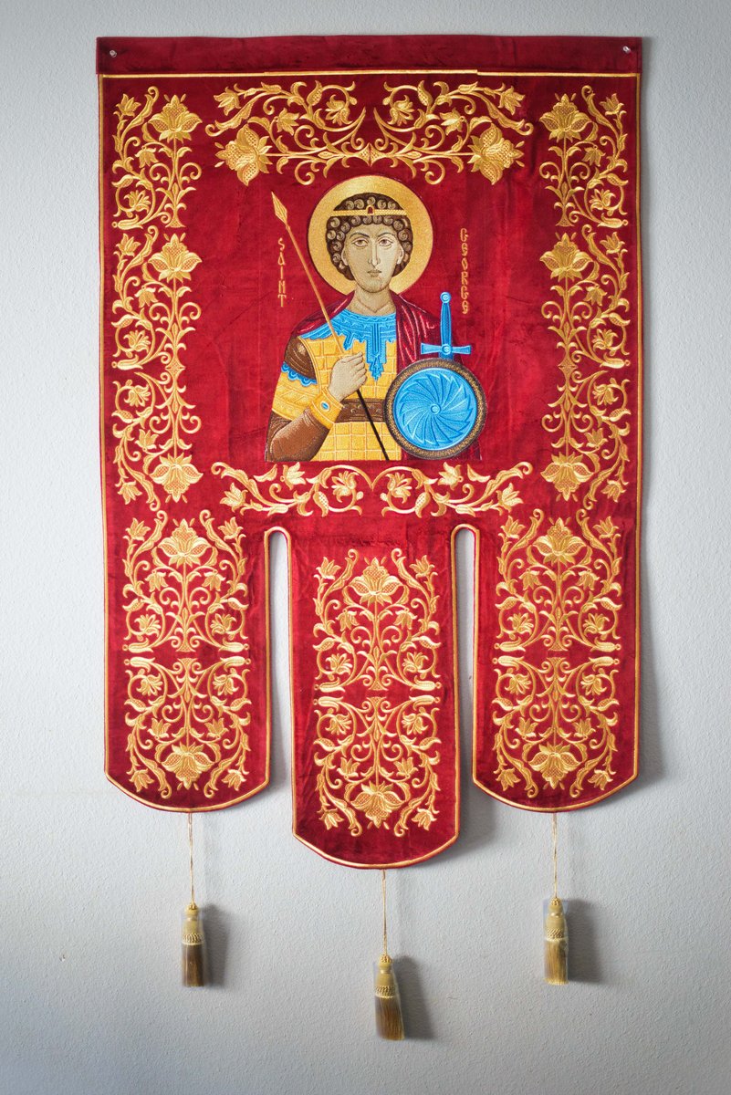 Large Fully embroidered church banner 31x47 with the st. George Icon — photo 2
