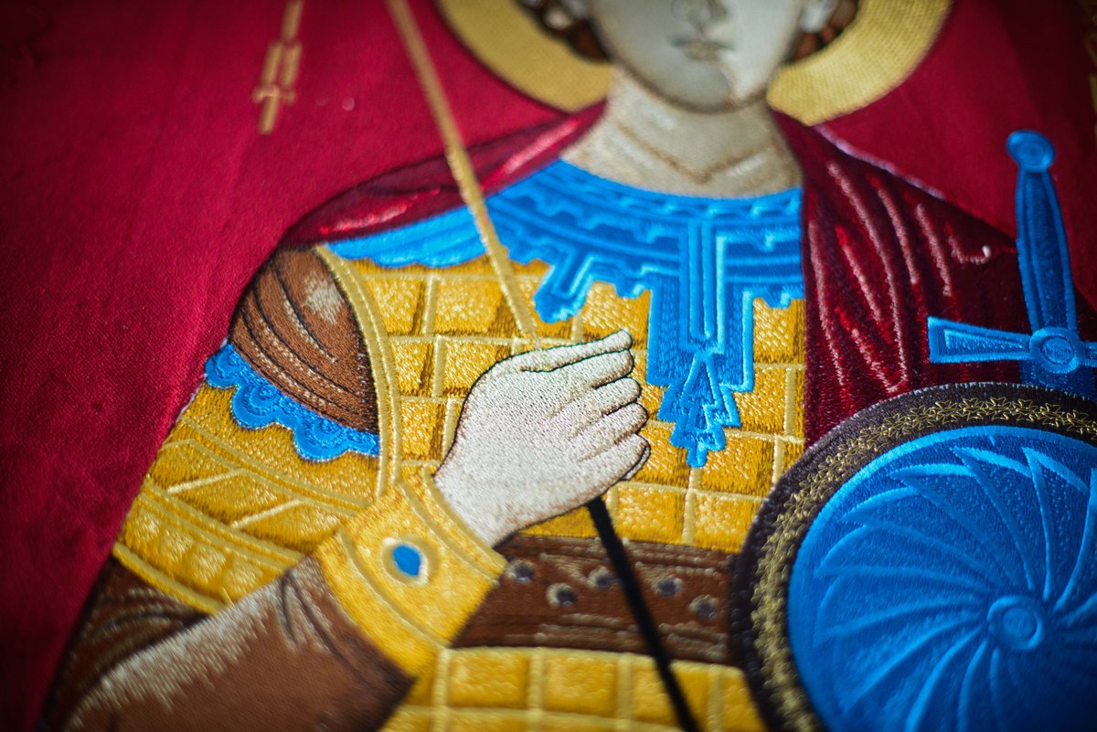Large Fully embroidered church banner 31x47 with the st. George Icon — photo 6