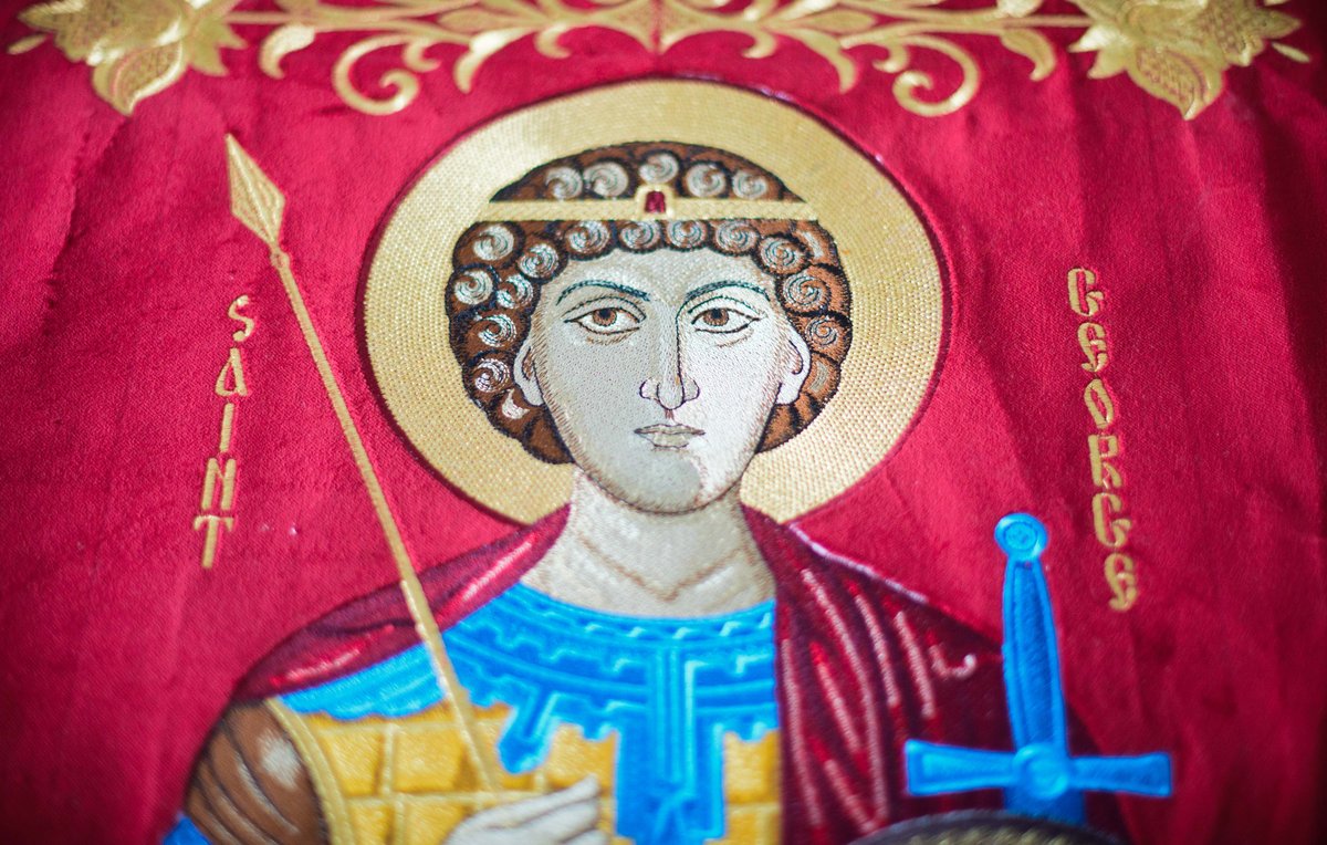 Large Fully embroidered church banner 31x47 with the st. George Icon — photo 7