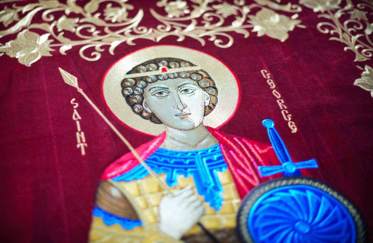 Large Fully embroidered church banner 31x47 with the st. George Icon