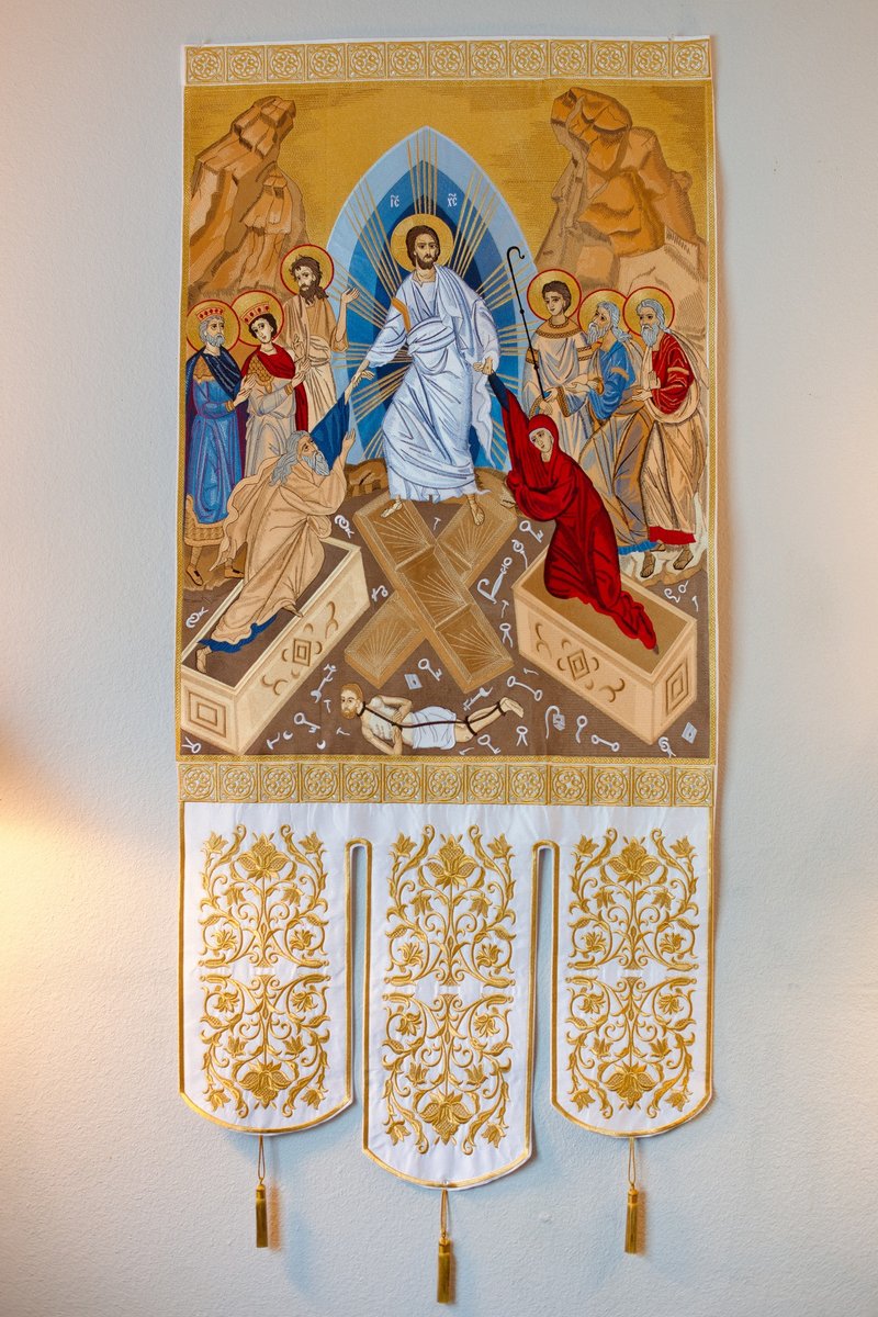 Large Fully Embroidered Church Banner with Resurrection icon