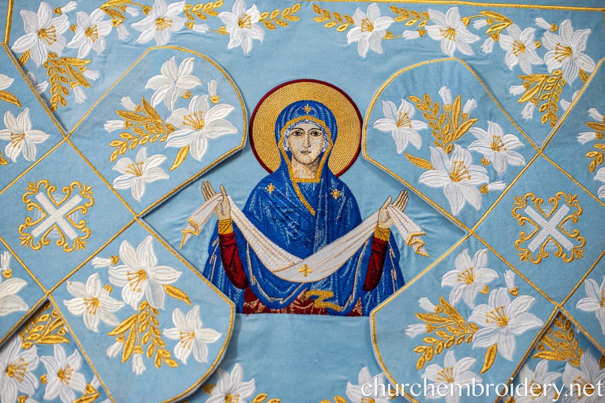 Orthodox Chalice Covers Set  Blue Fully Embroidered White-Gold — photo 2