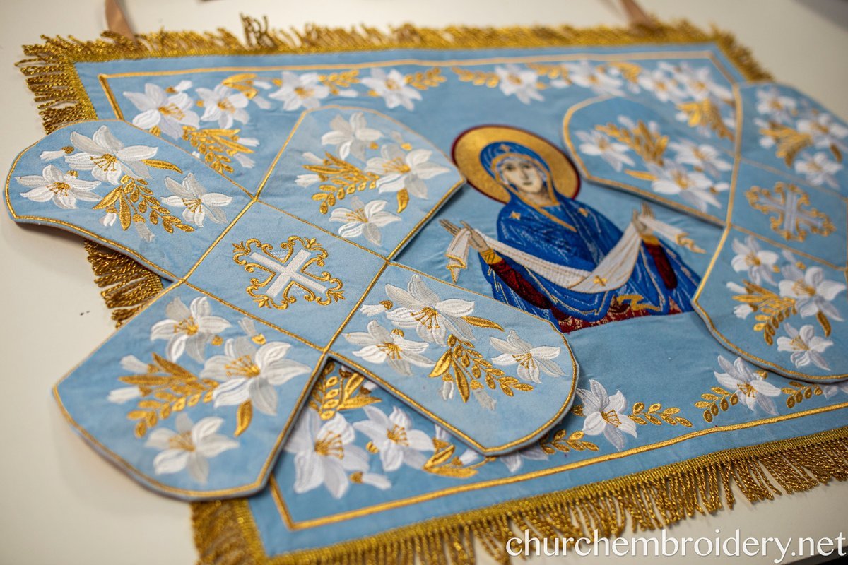 Orthodox Chalice Covers Set  Blue Fully Embroidered White-Gold — photo 4