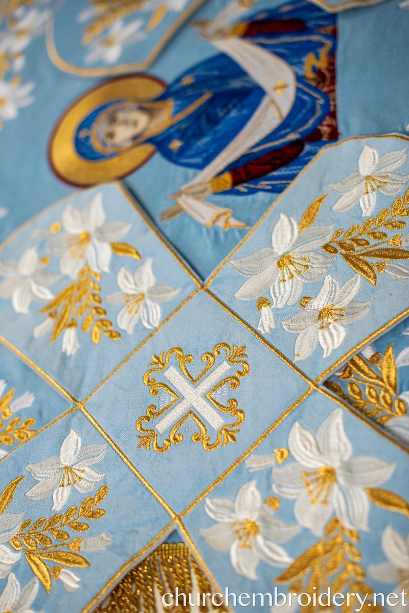 Orthodox Chalice Covers Set  Blue Fully Embroidered White-Gold