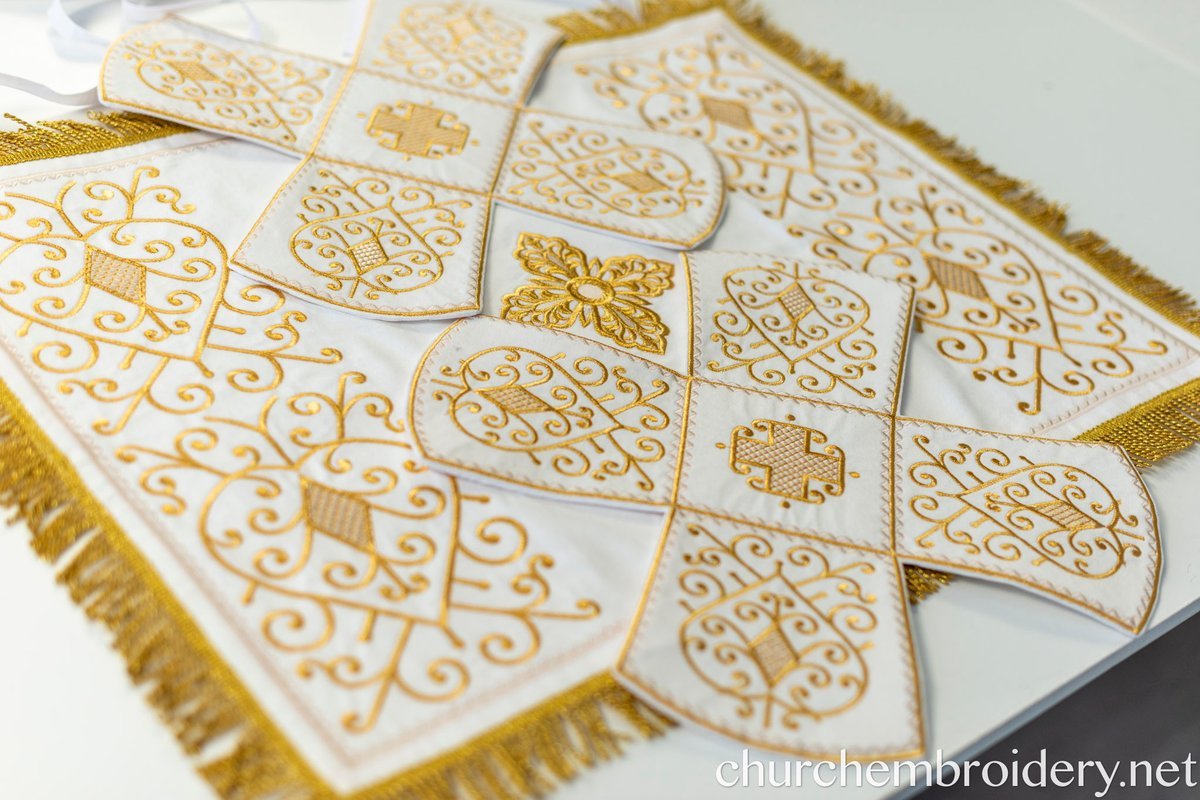 Orthodox Chalice Covers Set  Gold  Fully Embroidered White-Gold — photo 5