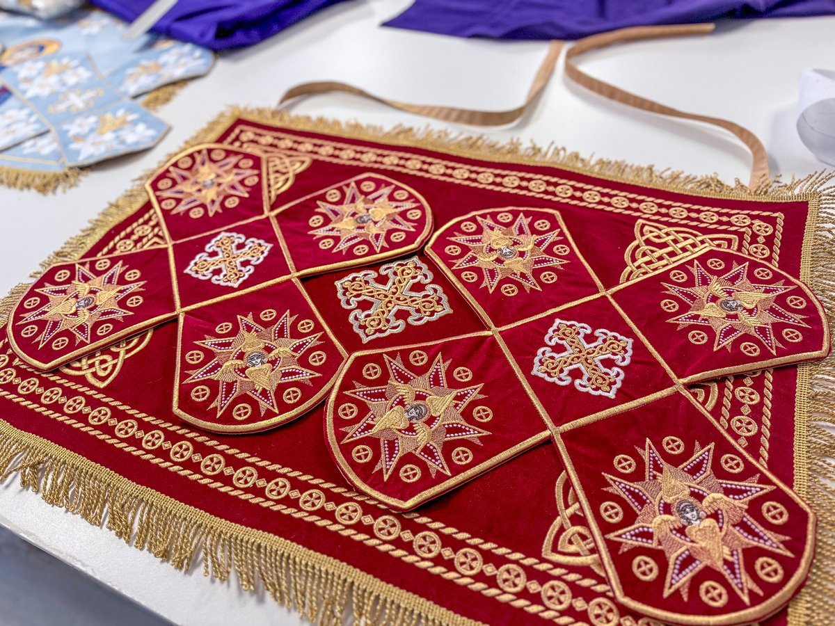 Orthodox Chalice Covers Set  Veils Dark-Red-Gold — photo 3