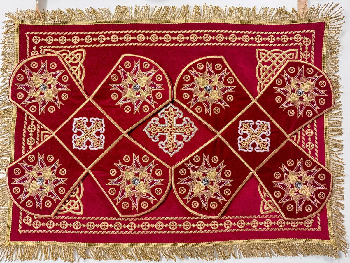 Orthodox Chalice Covers Set  Veils Dark-Red-Gold