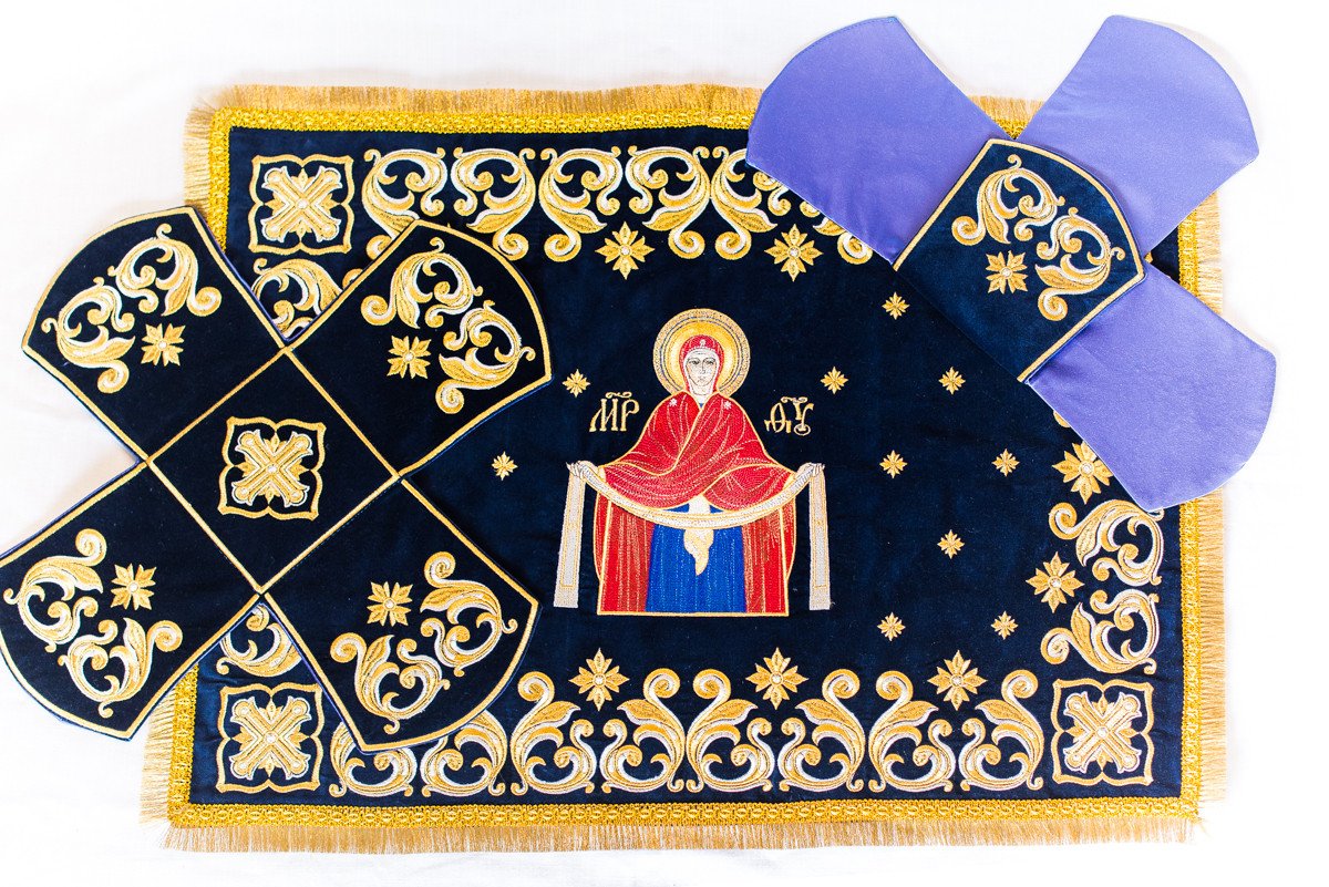 Embroidered Chalice Cover with Holy Theotokos Icon